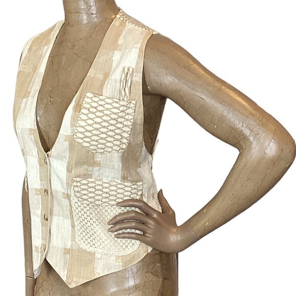 Cotton Plaid Patchwork Waistcoat Vest BOHO Sz L by Speed Limit MPH 262H - Picture 4 of 9